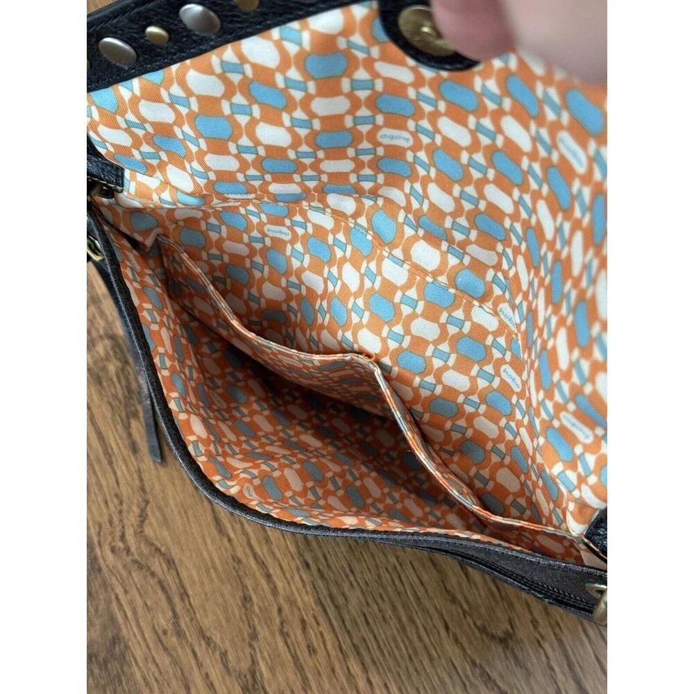 HOBO The Original Black Leather Studded Shoulder Bag Asymmetrical Flap Lined - Picture 10 of 14